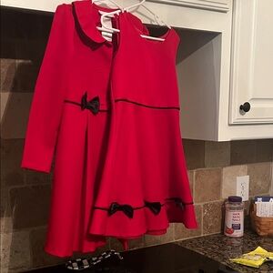 Red Girls' Dress with Black Bow Accents with lovely Coat to match